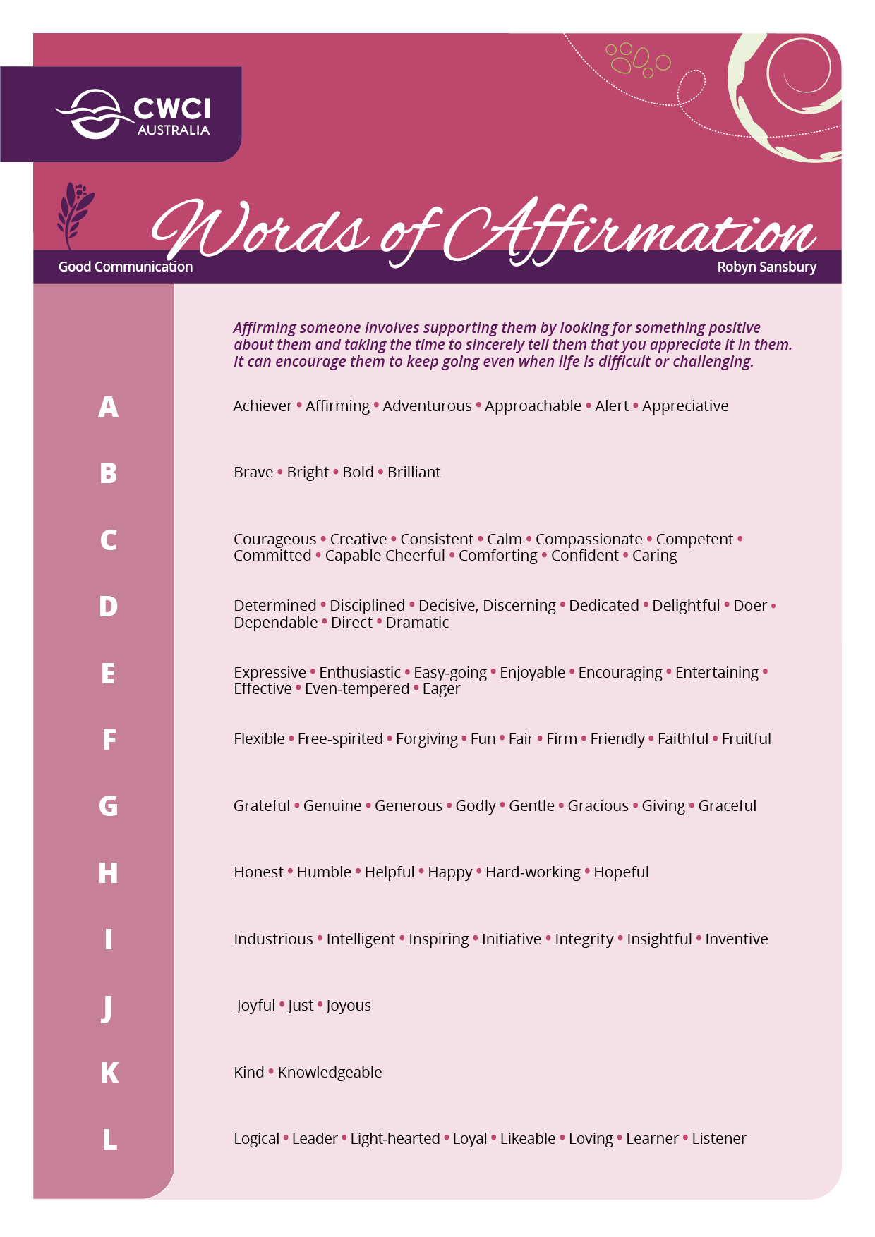 Of affirmation words Words of